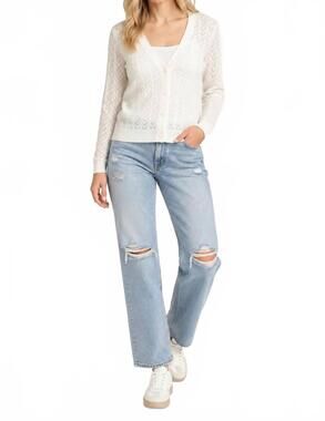 NEW STACCATO pointelle long sleeve cardigan in white